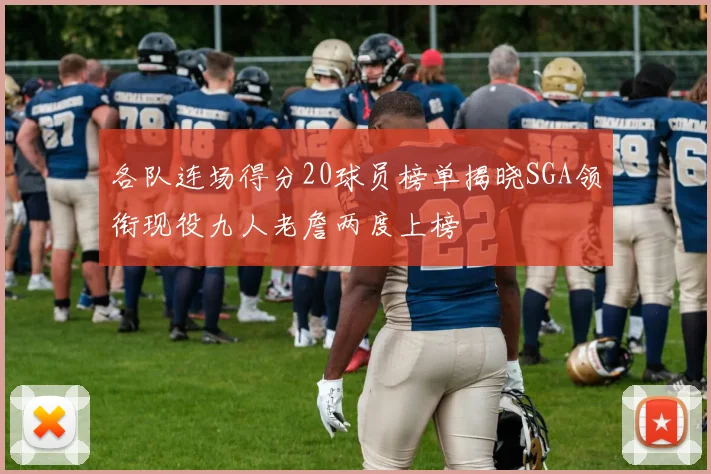 各队连场得分20球员榜单揭晓SGA领衔现役九人老詹两度上榜